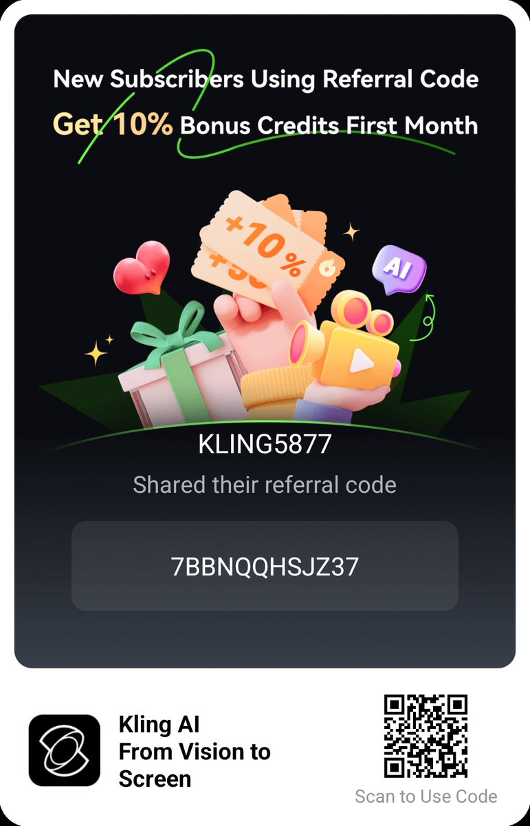 Arkatech's tweet photo. 10% bonus credits on your first month of Kling AI! Tap my referral link: https://t.co/me8RtAa7Pu Code: 7BBNQQHSJZ37 Turn your ideas into stunning videos fast. Let’s create! 🎥 #KlingAI #klingecp @Kling_ai https://t.co/1Y0emZutSm