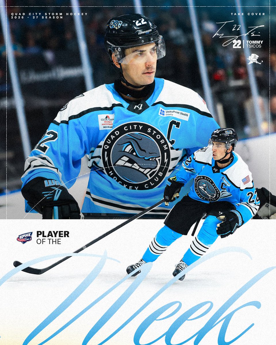 QuadCityStorm's tweet photo. Storm Nation, we need your help in congratulating forward Tommy Tsicos who was named the SPHL  Player of the Week, presented by Warrior Hockey 🎉

Congratulations Tommy for a very well-earned recognition 👏 https://t.co/Qp3t2UTUqA