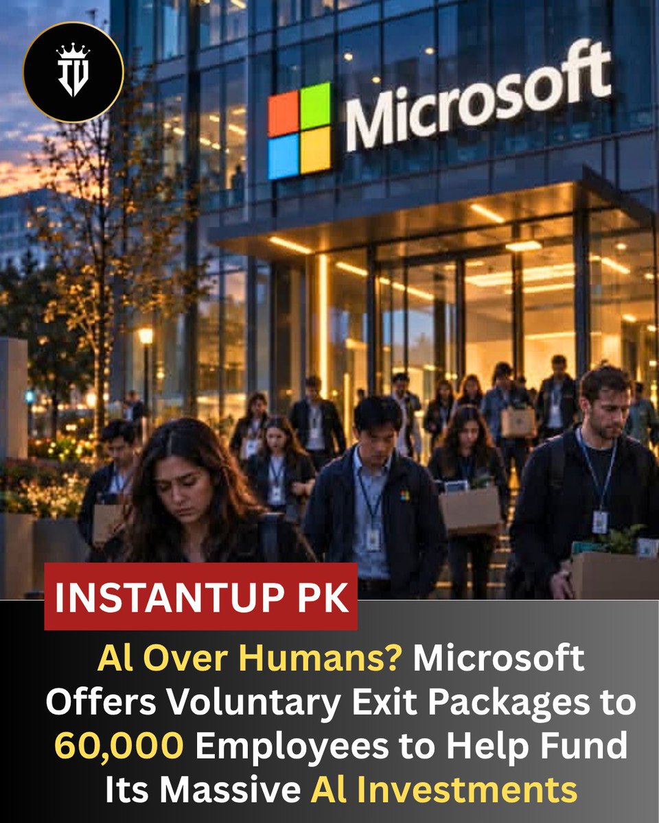 Instantup0's tweet photo. Microsoft offers voluntary buyouts to 60,000 employees as it ramps up massive AI investments and cuts costs. 💻🤖
#Microsoft #ArtificialIntelligence #TechNews #AI #BusinessNews https://t.co/ZNFBICgUn5