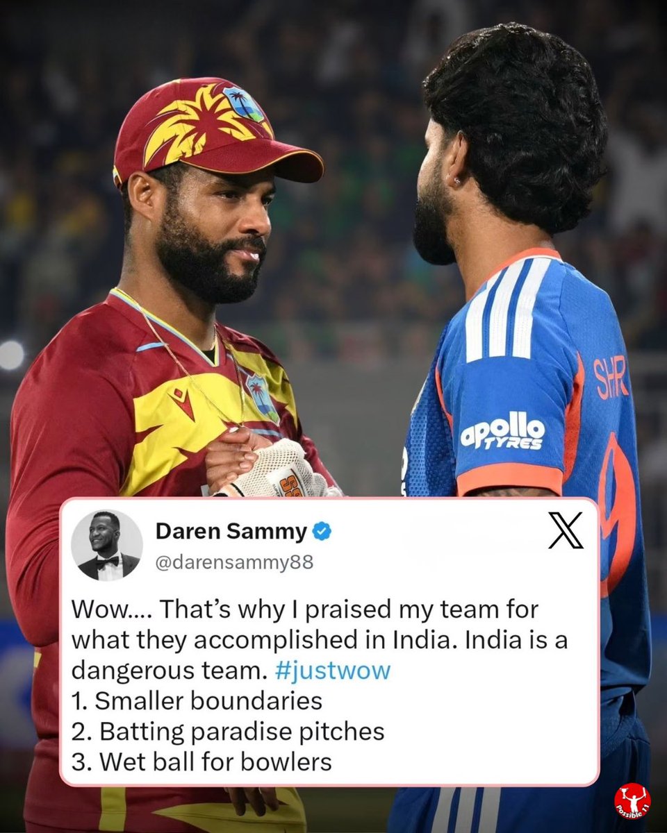 Possible11team's tweet photo. Watching India’s domination in New Zealand, Daren Sammy must be more proud of the 2️⃣-2️⃣ draw in India.
#NZvIND #IndianCricket #Blackcaps #Sammy #INDvWI https://t.co/BppGrwV05u
