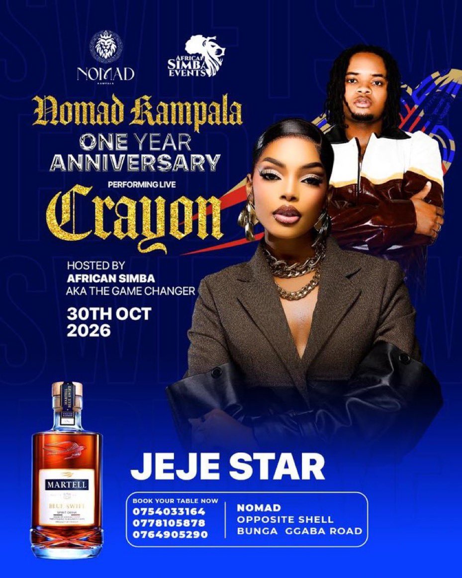 kyton_allan's tweet photo. JEJE STAR live at NOMAD this Friday! 🔥 Crayon headlines the ONE YEAR ANNIVERSARY. Hosted by African Simba. Kampala, get ready! 🥂

#NomadKampalaOneYearAnniversary https://t.co/oOSv7obTPg