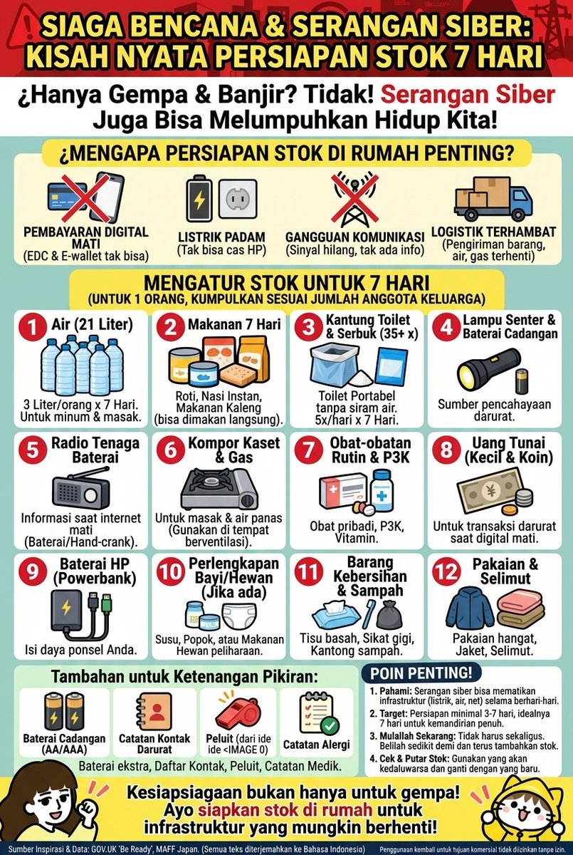 daddyyuki's tweet photo. 🚨Penting  dipertimbangkan🚨

Tahun 2020 lalu, Mr. Klaus Schwab yang dibenci orang diseluruh dunia ini pernah menyusun rencana dan menberi Warning dunia dalam pidatonya di World Economic Forum （WEF）tentang akan terjadinya serangan Cyber yang akan melumpuhkan pasokan listrik, makanan, minuman, rumah sakit diseluruh dunia akan terjadi setelah pandemic Covid19. 
kelihatannya ini serius. jadi pertimbangkan lah.

Cyber Attack atau Ai Cyber Attack kah?
Bulan ini di Prancis, Jepang dan benerapa negara juga kena Cyber Attack khan...

Fakta dan logikanya begini, para pakar Ai sudah warning untuk memperlambat Ai, karena Ai sudah memiliki naluri sendiri dan mulai menyerang manusia. 
bila terjadi, satu satunya cara adalah memutus internet dan listrik dunia.
efeknya, semua kantor dan order  distribusi pangan dll terhenti. 

kalo saya sudah siap sejak video ini muncul di 2020. 
1. Makanan minuman untuk 2 bulan
2. Portable electric Power with Solar Panel
3. Bensin 20 L
4. obat obatan untuk 2 bulan
5. gas LPG untuk 2 bulan 
6 dan lainnya termasuk menanam sayur di kebun dan dalam rumah menggunakan LED.

Apakah kalian sudah siap?