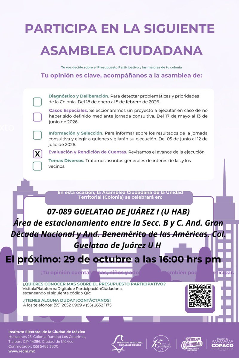 Distrito22IECM's tweet photo. 📢 ¡Vecinas y vecinos! 🗣
👫Te esperamos en la Asamblea de Evaluación y Rendición de Cuentas. 🧱🏗
✅️ jueves 29 de octubre
🕦 14:00 hrs
📍 #CabezaDeJuarezI
🕦 15:00 hrs
📍 #CabezaDeJuarezIII
🕦 16:00 hrs
📍 #GuelataoDeJuarezI
🕦 17:00 hrs
📍 #GuelataoDeJuarezII
🤝¡Participa! 🏡 https://t.co/zeNOFHH63x