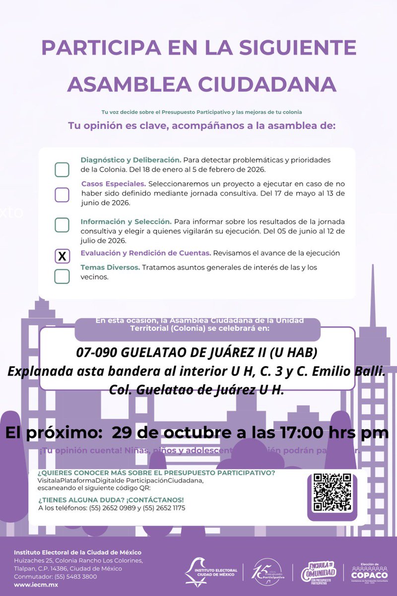 Distrito22IECM's tweet photo. 📢 ¡Vecinas y vecinos! 🗣
👫Te esperamos en la Asamblea de Evaluación y Rendición de Cuentas. 🧱🏗
✅️ jueves 29 de octubre
🕦 14:00 hrs
📍 #CabezaDeJuarezI
🕦 15:00 hrs
📍 #CabezaDeJuarezIII
🕦 16:00 hrs
📍 #GuelataoDeJuarezI
🕦 17:00 hrs
📍 #GuelataoDeJuarezII
🤝¡Participa! 🏡 https://t.co/zeNOFHH63x