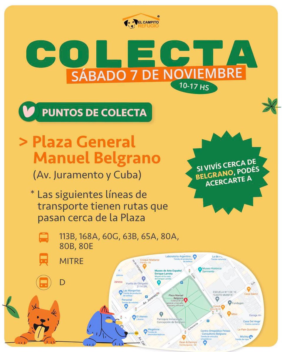 elcampito's tweet photo. EL SÁBADO 7 DE NOVIEMBRE LLEGA LA ÚLTIMA COLECTA DEL AÑO!
De 10 a 17 hs nos encontramos en 6 puntos de CABA y PBA.
¿Te sumás?

📍 ¿DÓNDE NOS VEMOS?
CABA
🐶 Barracas: Plaza Colombia (Montes de Oca y Brandsen)
🐶 Belgrano: Plaza Manuel Belgrano (Juramento y Cuba)
🐶 Caballito:👇 https://t.co/fnB3FNzAtq