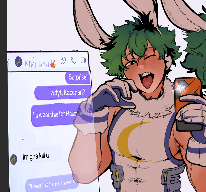 yugeqt's tweet photo. he wears the bunny cos on halloween HC 

wip
#izukumidorya https://t.co/RZS57JK0e7