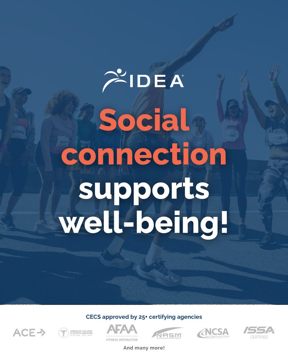 ideafit's tweet photo. Social Connectedness, Strengthening Bonds, Strengthening Health explores the relationship between connection and well-being.

Continue your education here: https://t.co/GoTFRGdd99 

#IDEAEducation #IDEAfit https://t.co/5MQsQvbHIV