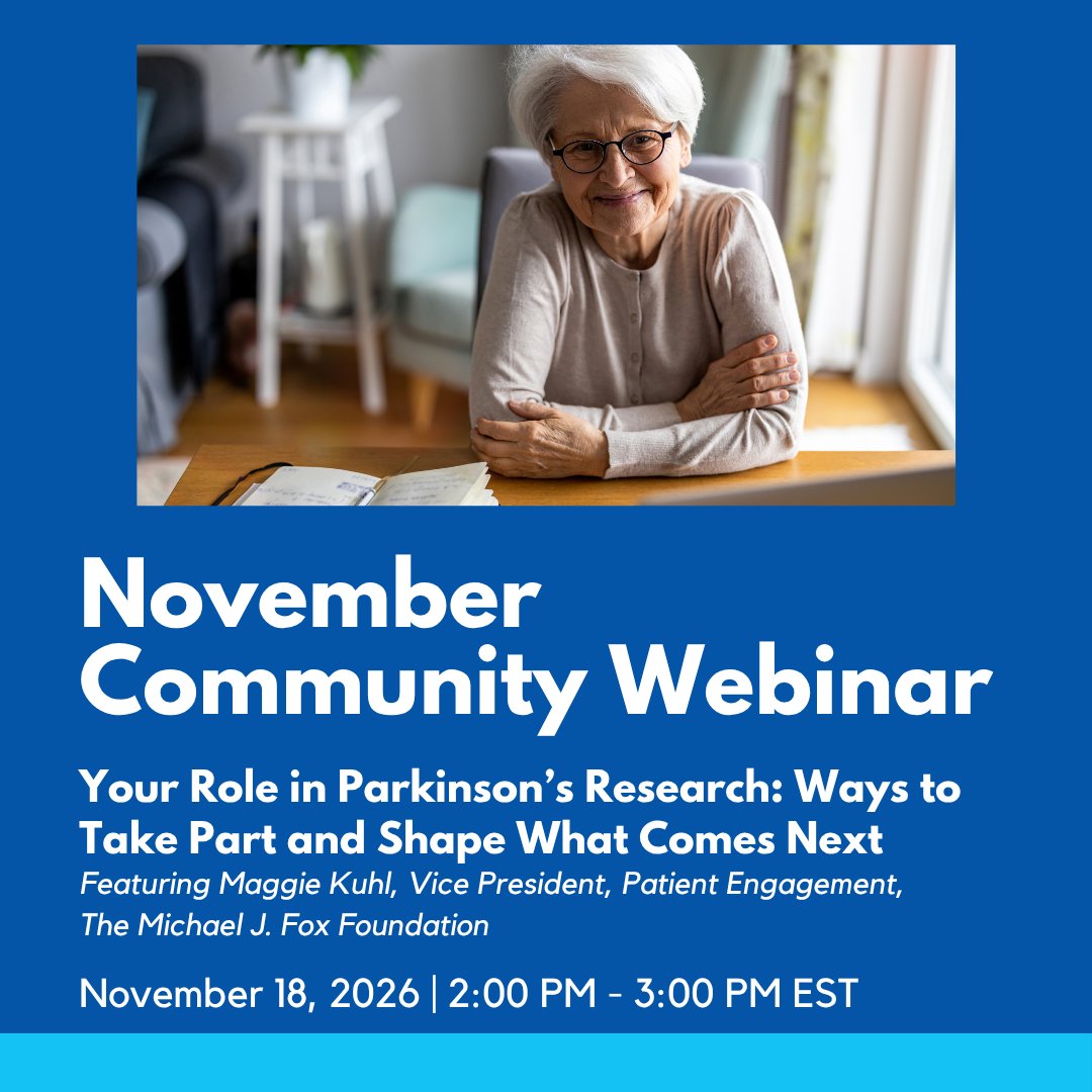 LSVTGlobal's tweet photo. Join our Nov Community Webinar: Your Role in Parkinson’s Research: Ways to Take Part and Shape What Comes Next, featuring Maggie Kuhl from The Michael J. Fox Foundation.
🗓️ Nov 18, 2026 | 2:00–3:00 PM EST
🔗Register: https://t.co/QWtfbPb1EP
#Parkinsons #Research #Webinar https://t.co/YiMoxZc3dR
