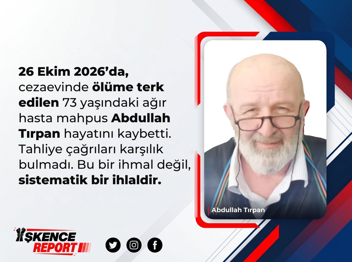 biten_hayatlar1's tweet photo. ABDULLAHTIRPAN ANISINA 
73 yaşındaki hasta mahpus Abdullah Tırpan 26 Ekim 2026'da cezaevinde hayatini kaybetti.Tahliye çağrıları karşılık bulmafi. https://t.co/zW7C1LL6YF