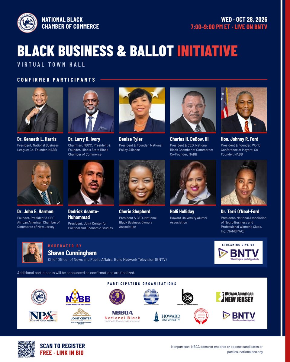 JointCenter's tweet photo. What’s at stake for Black-owned businesses?

Tomorrow, join Joint Center President @DedrickM and more national leaders from business, policy, and civic life for a two-hour virtual conversation at The State of Black Business America Virtual Town Hall.

🗓️  Wednesday, October 28
⏰ 7:00–9:00 PM ET
📍 Virtual

Register here: https://t.co/Xxs8hXVZLG