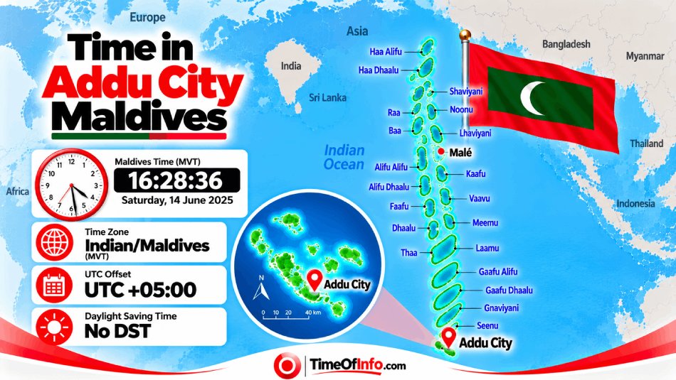 timeofinfo's tweet photo. What Time Is It in Addu City, Maldives?
Check the local time in Addu City, Maldives, and explore its time zone details. The Maldives follows MVT (UTC+05:00) throughout the year.
https://t.co/GyZSofub6l
#AdduCity #Maldives #LocalTime, https://t.co/wXvWgOaUxO