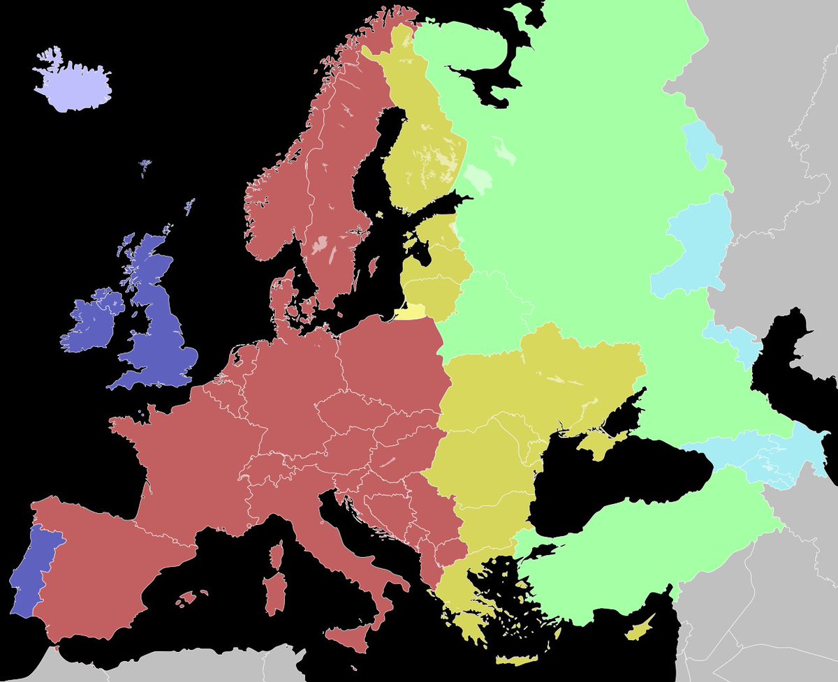 st_noah_of_arc's tweet photo. It's odd to me how China gets (rightfully) mocked so much for having the whole country share one timezone, but we don't extend the same treatment to continental Europe.

Spain, France, and the Benelux countries are just blatantly in the wrong timezone. https://t.co/5XobaEXDoa