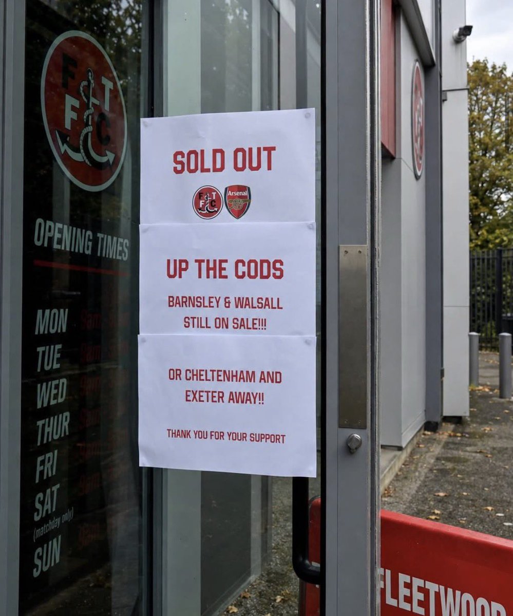 FBAwayDays's tweet photo. After tickets for their clash with Arsenal sold out in no time, Fleetwood came up with a clever way to promote their other fixtures.

Fair play! Hopefully they get a few fans coming back for those games! 🤞 https://t.co/5me7iZoQmf