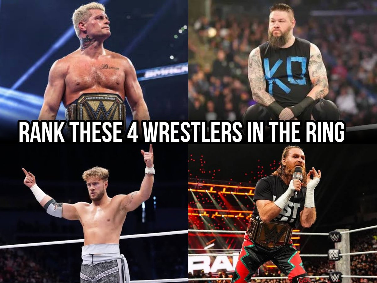 AllDAYZ77's tweet photo. Rank these four wrestlers purely based on in-ring ability.

Cody Rhodes
Kevin Owens
Will Ospreay
Sami Zayn https://t.co/KucPNHPhcO