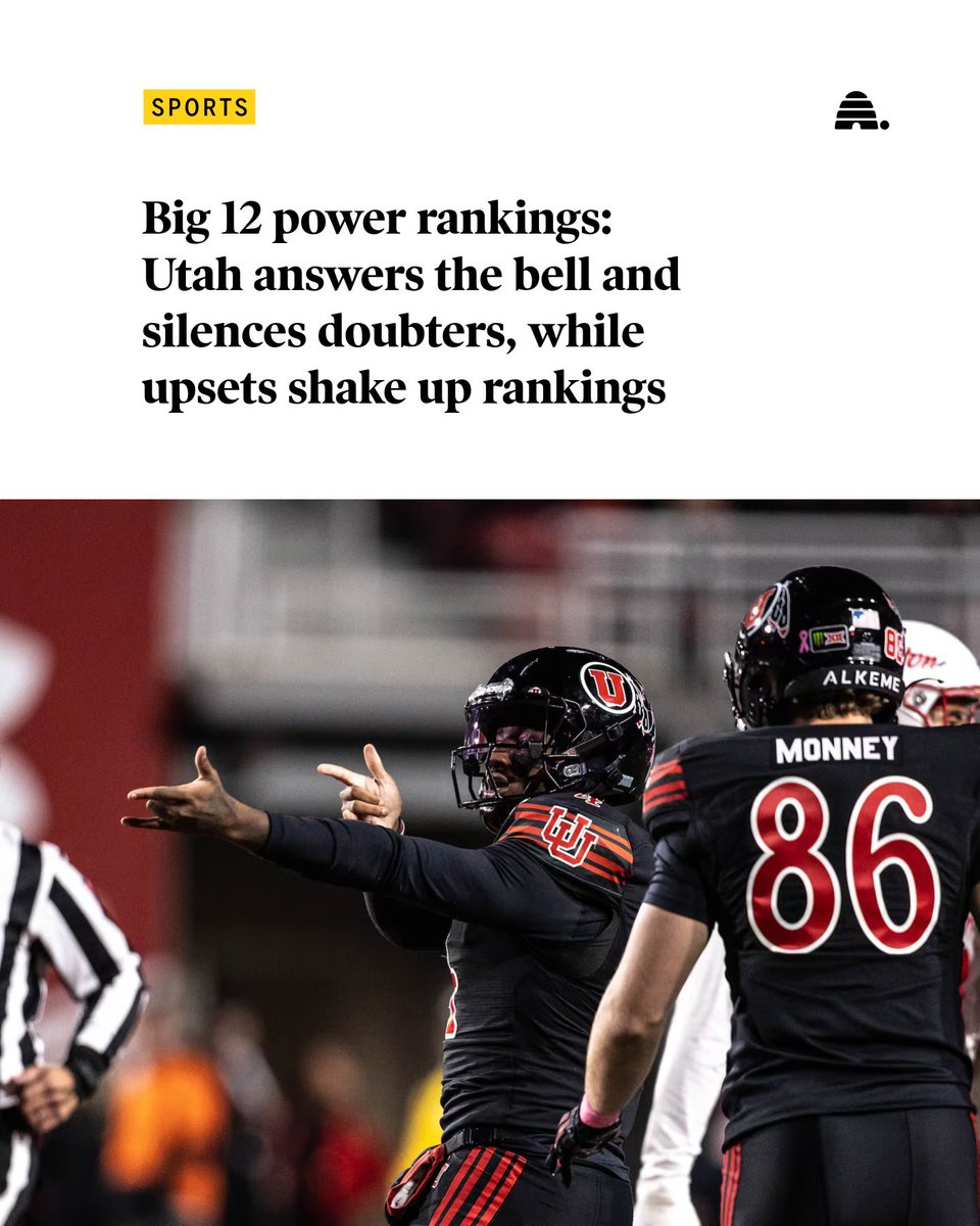 Deseret's tweet photo. The Utes beat Houston 21-13 on Saturday night to move into sole possession of first place in the Big 12 with a 7-0 overall record. | By @brandonljudd https://t.co/qEU89blOby