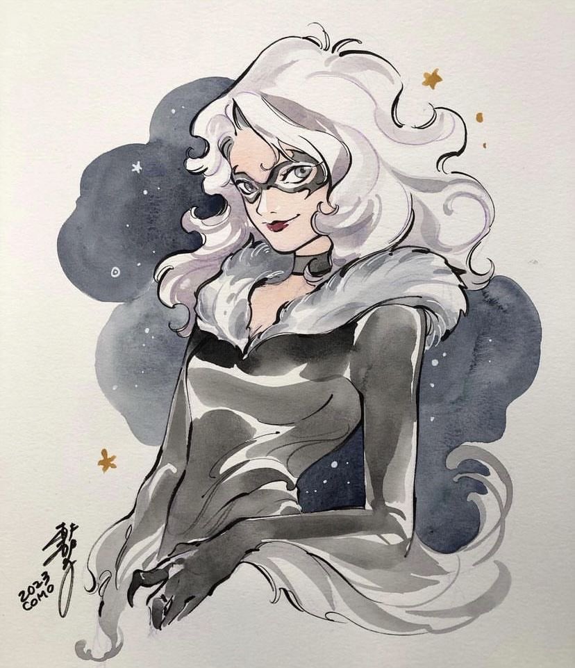 futchling's tweet photo. national black cat day 🐈‍⬛

felicia hardy art by peach momoko https://t.co/IKL3emnzWx