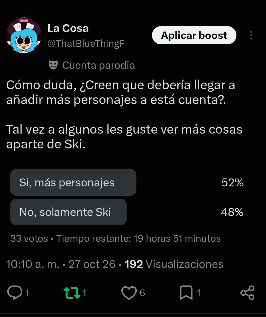 ThatBlueThingF's tweet photo. Me sorprende cómo es casi un 50/50 https://t.co/a9ceXY5IqM