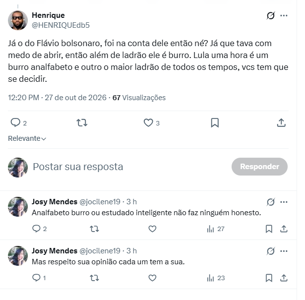 jocilene19's tweet photo. @Mavexlol @HENRIQUEdb5 @spedrojunior @senna_yasmim Apenas respondir este argumento  do Henrique que sendo a pessoa ser analfabeta ou estudada nao faz niguem hosneto. https://t.co/BnP5wYK6T7