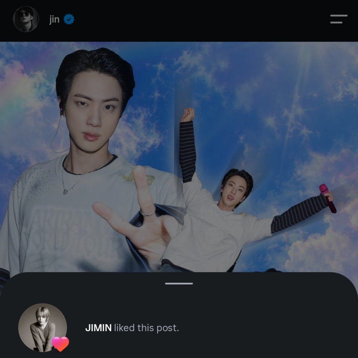 agustdreads's tweet photo. JIMIN LIKED SEOKJIN'S POST AM I JUST LATE IN SEEING THIS OR IS HE ONLINE RN 😭 https://t.co/HqGDgmC2Gh