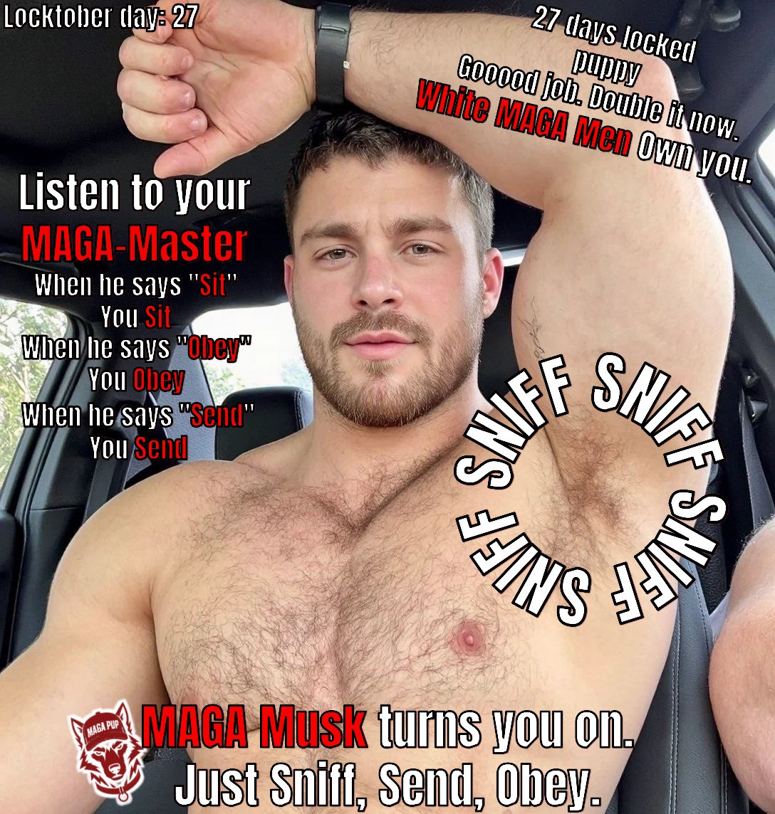 KinkyMAGAdog's tweet photo. 🔒Locktober Day: 27🔒

27 days locked for your MAGA Master, Good job pup.
You must be going feral so here's a treat.

MAGA musk is all you need and crave.
Just $NIFF, $END, $UBMIT.

Be a good boy and i'll let you $NIFF.

#Findom #Locktober #CashMaster #PayPig https://t.co/krF4ddtHrJ