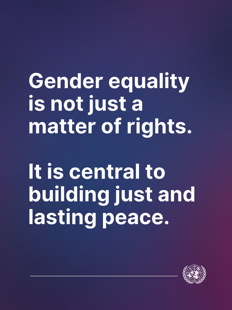 antonioguterres's tweet photo. Many crises in our world today are fundamentally about power: Who holds it & who is denied it.

Nowhere is the power imbalance more glaring than that most ancient & universal form of inequality: between women & men.

But gender equality isn't just a matter of rights.

It's central to building just & lasting peace.