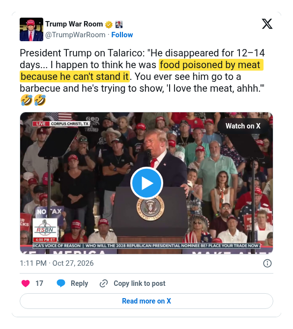 DebunkingGOP's tweet photo. @TrumpWarRoom He ate a turkey leg at the State Fair on camera. The 'can't stand meat' thing is made up. https://t.co/HMpBGU6VGh