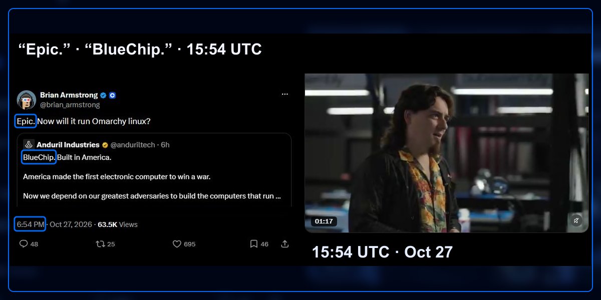 stanisloou's tweet photo. brian armstrong typed "epic" under a computer called bluechip. two seconds later a bot paid $40k for the wrong bluechip.

> 15:54:27 utc, the sniper buys 6.92m $bluechip in one transaction and pays $150 in gas to go first. the nvidia pool jumps 51%
> same block, an arbitrage bot buys the cheaper usdc pool, sells into the spiked one and walks off with about $5k
> within 40 seconds a wallet with 2.6 million transactions on its counter sells 1m $bluechip into the pump and reloads 1.6m straight from coinbase
> 15:58 to 16:02, the sniper dumps all of it for $30.7k. down $9.3k in eight minutes

two bots sold the spike, the fastest bot bought it, and the chart is already back above where it started.

picture the day brian types the ticker on purpose.