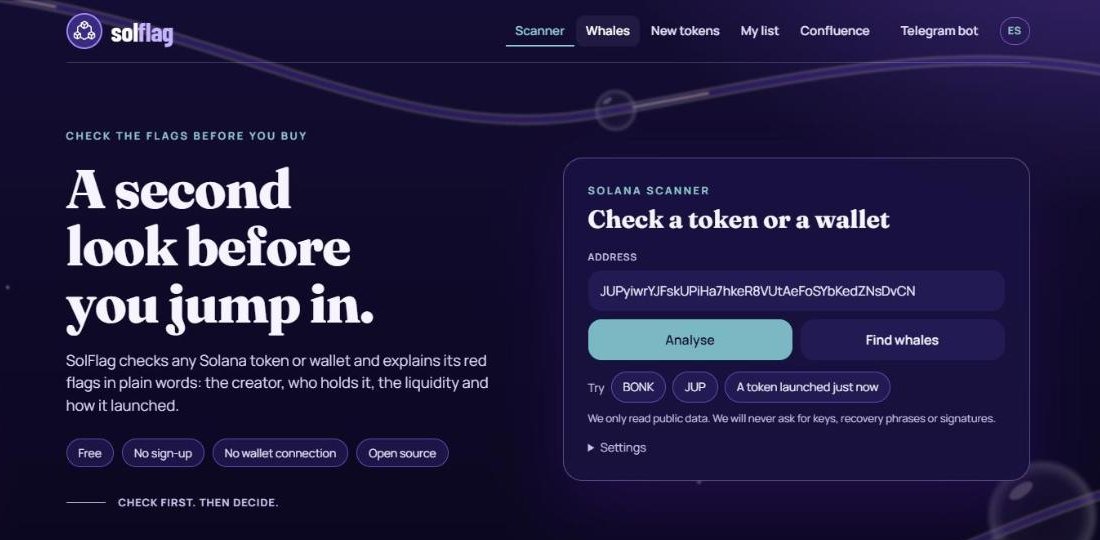 solflagTeam's tweet photo. Midday check-in: how's SolFlag going? 🚩

This is what the app looks like today: paste any Solana token or wallet and get the flags in plain words. Free, no sign-up, no wallet connection.

What's live today:
• The scanner with 5 flags
• A radar that checks the newest Solana launches in real time
• A Telegram bot for risk and price alerts
• An open-source engine on GitHub and npm, with 90 tests

What I learned this week:
My own scanner called a legit token high risk, and it was wrong. Program-controlled addresses were being counted as people. I fixed it, re-tested on 160+ real tokens, and found more edge cases along the way.

Fixing my own mistakes in public is the best part of building this.

What's next: teaching it to read more about the creators behind each token.

If you've tried it, tell me what's confusing or missing. That's the roadmap.

https://t.co/SsUn0VsLqQ

#Solana #SolanaDeFi #BuildInPublic #Crypto #CryptoSecurity #OpenSource