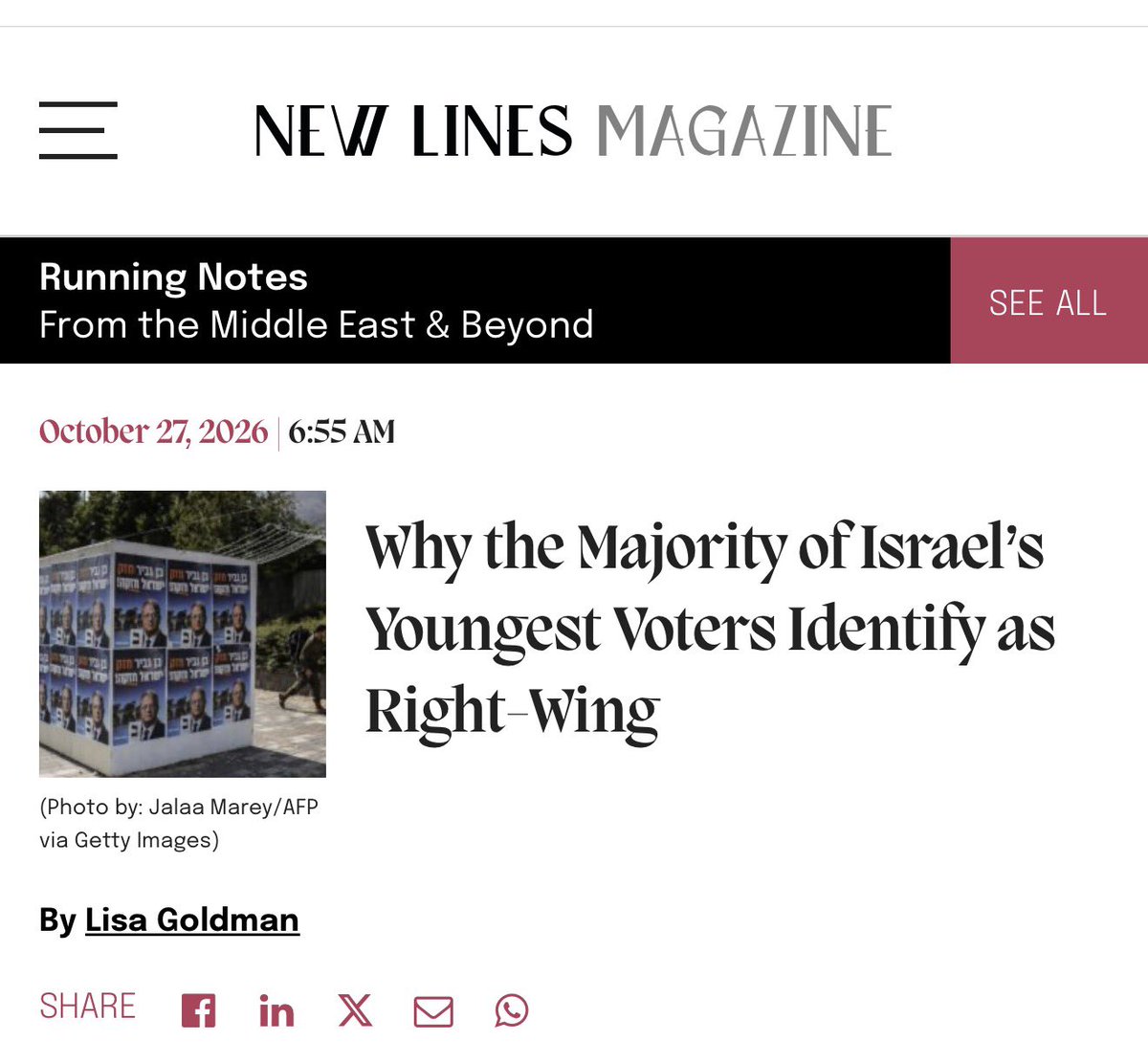 hxhassan's tweet photo. Two prescient pieces on the Israeli election: 

The update from Haaretz 👇 is practically a direct quote from Rida Abu Rass’s piece last week: https://t.co/DWFRYMdhV5

And @lisang always cuts through the noise - and for months saw Netanyahu outperforming: https://t.co/pVMWDPy5Gf https://t.co/fBZcOdRppo