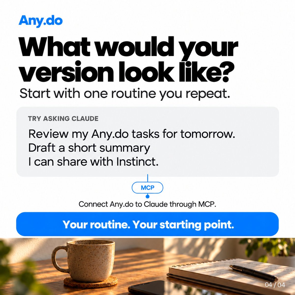 Anydo's tweet photo. He was already talking to AI. Now those conversations update his to-do list 💬

Claude updates https://t.co/JpcqBNnDah via MCP, then drafts a summary he shares with Instinct.

One user’s setup combining AI agents with https://t.co/JpcqBNnDah. 

What would you hand off first? https://t.co/RaSV6Tt9uo