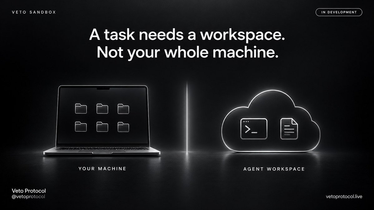 greedyape1's tweet photo. AI agents can write code, but where should they run it? 👀

$Veto Sandbox is building isolated cloud environments where agents can execute code, process files, and complete tasks without needing access to your entire machine.

Give agents the workspace they need, not access to everything. 🔒

Still in development, but the vision is clear. Veto Sandbox is one to watch. 🚀
@vetoprotocol