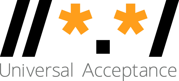 Universal Acceptance. Two backward slashes, an orange asterisk, a period, another orange asterisk, and another backward slash sit above the text "Universal Acceptance," and all of it sits atop a white background.