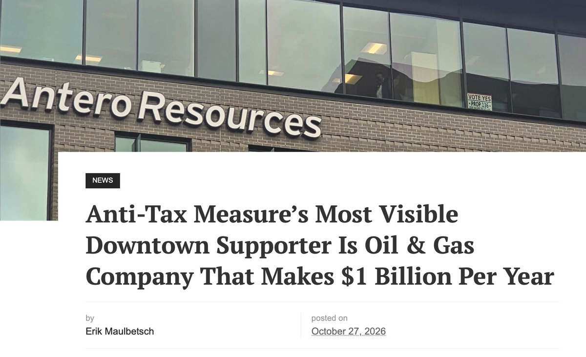 COTimesRecorder's tweet photo. Over the first six months of this year, Antero has reported a net income, or profit, of just over $800 million. #copolitics
https://t.co/SsyygTiiyy https://t.co/f5MwBHgvHX