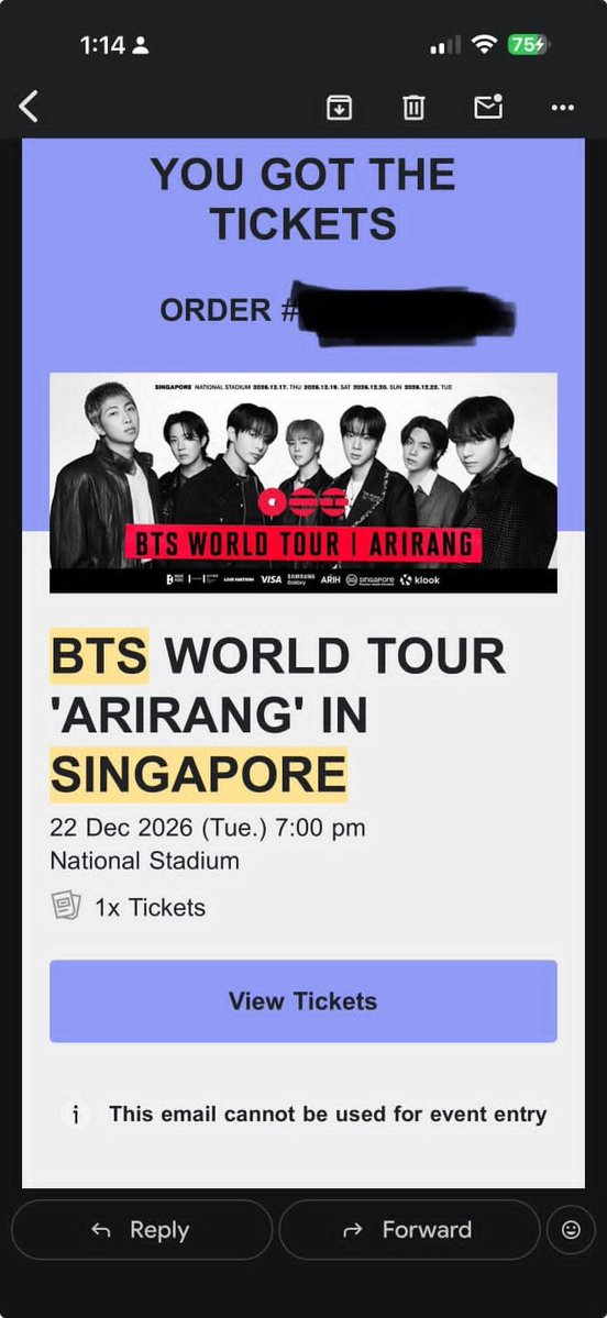 _lubis_04's tweet photo. #WTS BTS WORLD TOUR 'ARIRANG' SINGAPORE TICKETS FOR SALE. REASON FOR NOT ATTENDING IS MEDICAL CONDITIONS. RELATIVELY CHEAPER. FIRST COME FIRST SERVE. TICKET READY FOR TRANSFER!
#BTS_ARIRANG https://t.co/SfEiyCBVqD