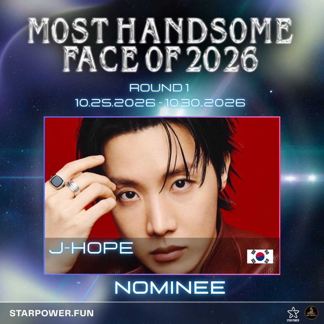 StatsPollAwards's tweet photo. π°π· J-HOPE
Nominee β Most Handsome Face 2026! β¨
π³οΈ Vote here: https://t.co/ZWdN080wHA
π
Oct 25β30, 2026 β’ 11PM π΅π
#JHope #MostHandsomeFace2026 #StatsPollAwards #StarPower https://t.co/rsgvu3W1ir