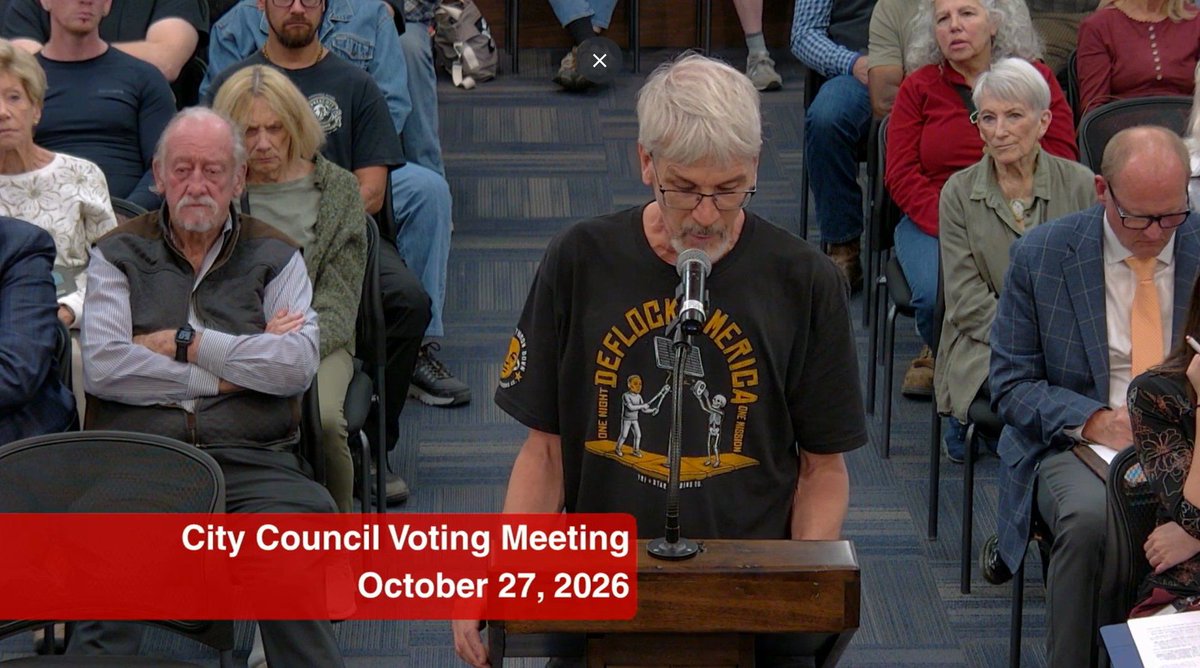 ArizonaInsiders's tweet photo. LIVE: Prescott City Council Meeting Draws Protest Over FLOCK Cameras

5/
Dirk Kass said he grew up in Germany under communism, where he lived in West Germany near the border of communist East Germany. He saw the mass surveillance occurring over the border. He warned Arizonans to look at that history.