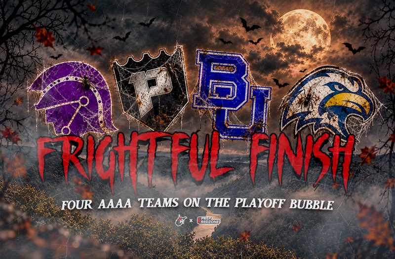 PrepRedzoneWV's tweet photo. 😱 A FRIGHTFUL FINISH: 4 AAAA TEAMS ON THE PLAYOFF BUBBLE 😱

🗣️ HUGE next two weeks for these teams to decide their playoff fate! Which teams will play their way into the postseason⁉️

🔗: https://t.co/PsxBOMnXfb

1️⃣ @VilleFootballWV 🦅

2️⃣ @RecruitRside 🟣

3️⃣ @buhsfootball 🏴‍☠️

4️⃣ @PrestonHighSch1 ⚔️

💰Discount Code PRZWV30!

#wvprepfb