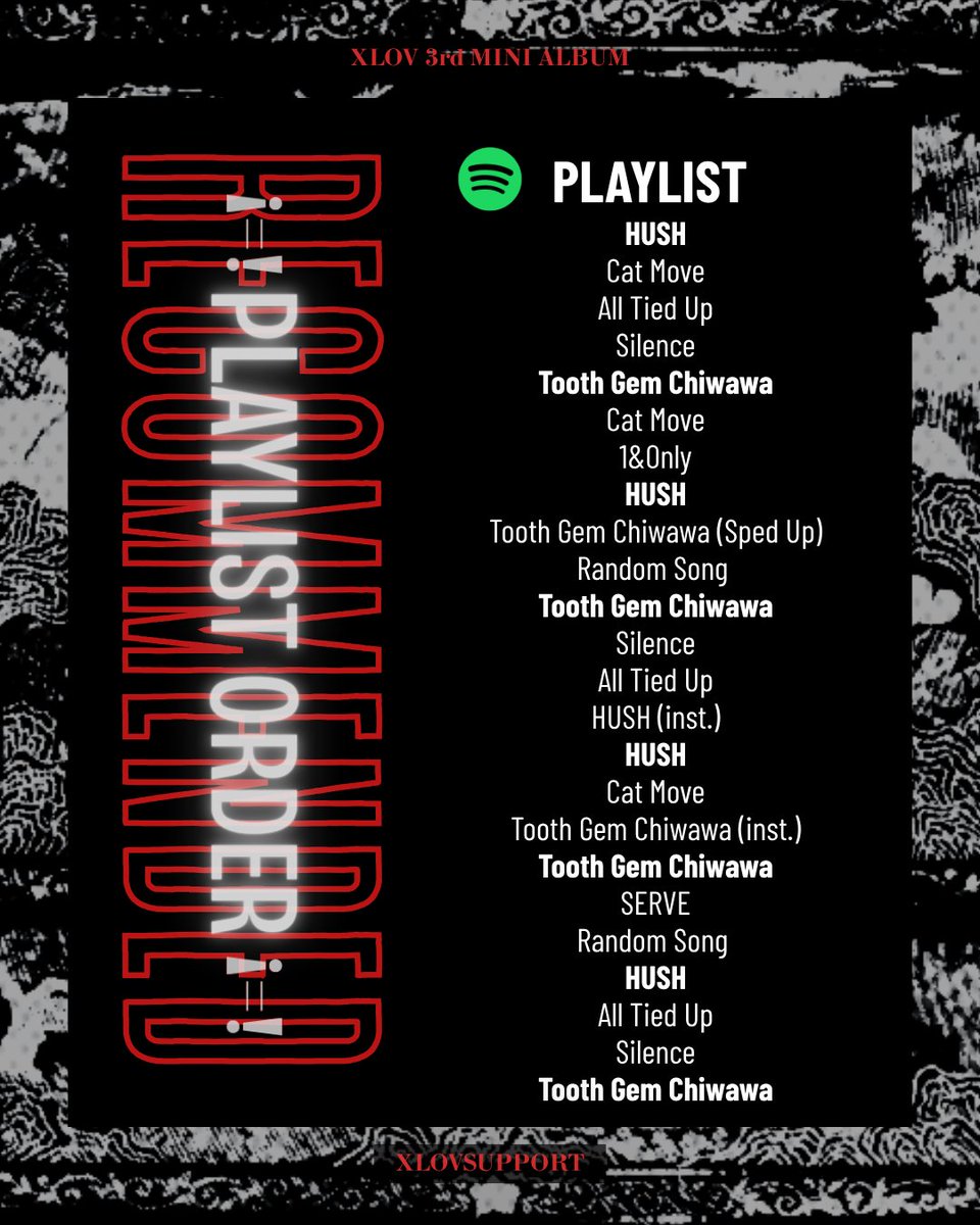 SupportXLOV's tweet photo. 🎧 STREAMING PLAYLIST GUIDES: APPLE MUSIC, SPOTIFY & BUGS! 🎧

Did you know each platform tracks your streams differently? To make sure every stream for 'Hush' and 'Tooth Gem Chiwawa' counts towards global charts and music show wins, follow these platform-specific playlist rules!

💡 BEFORE YOU START:
Always search for the 'i=!' album manually and listen to it once completely before launching your playlists!

👇NEXT CHOOSE YOUR PLATFORM & LAUNCH YOUR PLAYLISTS

🚨 APPLE MUSIC (OUR TOP PRIORITY!):

• Length: 2–4 hours long
• Structure: Alternate between 'Hush' and 'Tooth Gem Chiwawa' with 2–3 B-sides (XLOV-only tracks are 100% fine).
• Rules: Turn OFF Shuffle and Loop. Shared playlists are safe—every paid account counts individually. Don't forget to change playlists from time to time.
 
📌 SPOTIFY (Strict Algorithm Protection):

• Length: 3–4 hours long
• Structure: Repeat title tracks every 2–3 songs. Add non-XLOV artists every 8–10 tracks to prevent bot-flagging.
• Rules: Turn OFF Shuffle and Loop. Never mute inside the app.

📌 BUGS (Korean Digital & Broadcast Score):

• Step-by-step: Buy/download tracks first. Then, listen to the full album manually for an hour. After that, switch to playlists!
• Structure: ALWAYS start the hourly playlist with a title track! Repeat title tracks 2–3 times per hour mixed with B-sides (1 play/hour registers for Real-Time, but EVERY play boosts Daily Charts & Music Show points).

Playlist examples for each platform are shown in the images (1-3 — Apple Music & Bugs, 4 — Spotify)

Apple Music guide: https://t.co/2ybTiXULi5
Spotify guide: https://t.co/Md2cKPKYTf

Setting up a playlist only takes a couple of minutes, but for XLOV it changes everything. Let's start streaming and turn all our effort into real results and wins. Happy streaming! 🎶

#XLOV #엑스러브
#i_equals_i #XLOV_i_equals_i