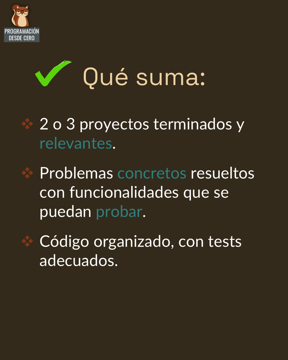 Programacion_0's tweet photo. Tu portfolio debe mostrar qué sabés hacer y qué tecnologías probaste. No necesita tener proyectos de calidad comercial ni ideas novedosas.
Puede resolver un problema común, automatizar una tarea repetitiva, o mostrar información de forma útil.

#programadores #junior #consejos https://t.co/p8QKXLeKD7