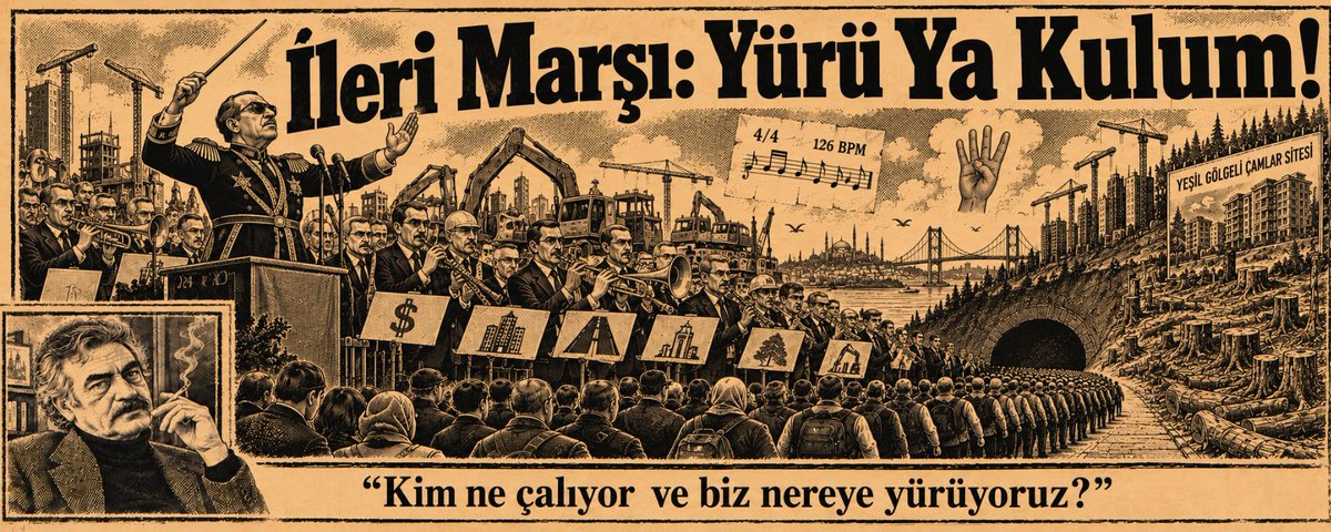 KemalSuyla's tweet photo. İleri Marşı: Yürü Ya Kulum!

“Kim ne çalıyor, ve biz nereye yürüyoruz?”

İleri Marşı dört dörtlük bir marş. Notasında dakikada 126 vuruş yazıyor. Yüz yirmi altı! İnsanın kalbi istirahatte bu kadar hızlı atsa doktora gider. Cumhuriyet'in yürüyüşü olunca kimse telaşlanmıyor.

Dört dörtlük ölçüde birinci vuruş kuvvetli, üçüncü biraz daha hafif. İkinciyle dördüncü nispeten zayıf. Herkes sırasını biliyor, birbirinin hakkına tecavüz etmeden müziği sürdürüyor. Bana kalırsa memleket idaresi için de fena bir sistem değil.

Bizde birinci vuruş o kadar kuvvetli geliyor ki ikinciyi, üçüncüyü, dördüncüyü duymak mümkün olmuyor. Üçüncü arada bir kendini hatırlatmaya kalkıyor. İkinciyle dördüncü zaten orkestranın ahengini bozmamakla meşgul. Şefin işi kolay. Bir, iki, üç, dört! Bir, iki, üç, dört! Sağ ol Millî Şef.

Marş böyle başlıyor. Sonra müziğin üzerine memleketin siyasi tarihi binince ölçü biraz değişiyor. Bir, bir, bir, dört! Bir, bir, bir, dört! Sonunda dört de fazla geliyor. Bir, bir, bir, bir... Bando artık tek sesli. Dinleyenler de alıştı. Arada bir dört parmak havaya kalkıyor. Rabia! Orkestranın tamamına gerek kalmadan çalmanın yolu bulunmuş.

Bu tabii bir aksaklık. Bunun müziğimizde bir karşılığı da var: Aksak usuller. İki kısa, bir uzun. Üç kısa, bir uzun... Vuruşların uzunlukları farklıdır ama ölçü kendi içinde gayet düzgündür. Anadolu insanı bu hesapla hem türkü söylemiş hem oynamış. Bizim siyasi tarih de biraz bu usule benziyor. Menderes, Özal, Erbakan... Kısa kısa gelen, memleketin ritmini değiştiren siyasi dönemler. Ardından bir uzun: Erdoğan.

Bu arada marş hâlâ marş "nitekim". Fakat sözlerde yeni janralar deneniyor: Yürü ya kulum! Yürü ya kulum, önüne ihale gelsin, arkasından imar izni yetişsin. Dağın eteğine beton dök, ovanın ortasına yol geçir, kıyıya otel kondur. Birine makam, ötekine danışmanlık ayarla. Yetmezse bir açılış daha yap. Kurdeleyi kes, alkışı al, yola devam et. Yürü ya kulum!

İnsanın bu kadar işin arasında yerinde sayması mümkün değil tabii. Hele hesabı başkasına ödetiyorsa durması için sebep kalmaz. Yol yapacak, köprü yapacak, bina yapacak. Karanlık mı? O kalsın. Zaten karanlıkta kim nereye yürüdüğünü nasıl anlayacak?

Oysa İleri Marşı'nın sözlerinde karanlığın devrilmesi isteniyor. Aradaki küçük fark bu. Birinde insanın önünün açılması önemli, öbüründe önündeki karanlığın kalkması. İnsanın önünün açılması bazen başkalarının yolunun kapanmasıyla mümkün oluyor. İhale birine veriliyor, öbürü dışarıda kalıyor. Makama biri geliyor, başkasının liyakati kapıda bekliyor. Yolu açılan ilerliyor. Geride kalanlar da açılışı alkışlıyor.

İleri Marşı'nın böyle bir maksadı yok. Marş bütün bir topluma sesleniyor. Üstelik yürümeyi de kolay göstermiyor. Çam ağaçları çağıracak, dereler ninni söyleyecek, bahar gelecek. İnsan bütün bunların arasında durup dinlenmek isteyecek. Olmaz! Hayır, sakın yolunda kalma! Yahu daha yeni geldik.

Cumhuriyetçi olmak da müşkül iş. Adam size güzel bir memleket gösteriyor, ardından orada oturmanıza müsaade etmiyor.

Gelgelelim ahalimiz çözümü buluyor tabii. Bizim müteahhitler bu sözlerden farklı bir anlam çıkarıyor. Çam ağaçları çağırıyorsa neden gitmeyelim? Yeşil Gölgeli Çamlar Sitesi pekâlâ yapılır. Önünden dere geçiyor, etrafı orman, havası temiz. Ninni fısıldayan dereler manzaralı lüks konutlar! Şen nağmeler, gülen bir bahar, yüzde otuz peşinat.

Bilirsiniz insan yürüyen bir canlıdır. Doğa yerinde durmuyor. Irmak akıyor, tohum filizleniyor, ağaç büyüyor. İnsan da doğanın bu hareketinden ayrı değil. Yürüyerek dünyaya yayılmış, önüne çıkan engelleri aşmış, bilmediğini öğrenmiş. İhtiyaçları kadar merakı da onu ileri götürmüş. Yalnız insanın öteki canlılardan bir farkı var. Yürüdüğü yönü sorgulayabiliyor. Hatta gerektiğinde durup yanlış yola girdiğini kabul edebiliyor.

Bir toplumun ilerlemesi de bundan farklı değil. Daha çok bina yapabilir, daha geniş yollar açabilir, daha hızlı trenler işletebilir. Bunların hepsi yararlı işlerdir. Fakat o toplumun insanları daha özgür, daha bilgili, daha güvenli yaşamıyorsa yapılanların hesabında bir aksaklık var demektir.

Mesele yalnız bir yerden başka bir yere gitmek değildir. Kendi kaderi hakkında söz sahibi olabilen, öğrenen, düşünen, başını kaldırıp dünyaya bakabilen insanlar yetiştirmektir. Böyle insanların hepsinin aynı şeyi düşünmesi mümkün değil. Zaten düşünmenin kıymeti de buradadır. Herkesin aynı notayı söylediği yerde gürültü çok olabilir ama müzik pek gelişmez.

Bir asra yaklaşan zaman önce, henüz kuruluş yıllarındaki bir Cumhuriyet'in insanlara yalnız kazanılmış zaferi kutlamayı değil, henüz gelmemiş bir geleceğe doğru yürümeyi öğütleyen bir marş İleri Marşı. İnsanın geçmişiyle övünmesi kolay. Geleceğiyle övünebilmesi için önce bir şey yapması gerekiyor.

Bu marşın temposunu düşürür, yükseltir, dört dörtlük yerine başka ölçüde düzenleriz. İsteyen aksak çalar, isteyen bando eşliğinde yürür. Bunların hepsi müziğin imkânları içinde tabiidir.

Cumhuriyet insana yürümeyi öğretmedi. İnsan zaten yürüyordu. Cumhuriyet'in iddiası, yürüyen insanın kul olmaktan çıkıp kendi yolunu seçebilmesiydi. Bunun için karanlığın kalkması gerekiyordu. Çünkü insan karanlıkta da yürür. Yalnız nereye götürüldüğünü göremez.

Cumhuriyet'in marşı bize yürümeyi emrediyor. Güzel. Fakat yürümek zaten insanın bildiği iş.

Bir, iki, üç, dört... Dakikada 126 vuruş. Dört parmak havada. Koca bir memleket yürüyor. Kim ne çalıyor ve biz nereye yürüyoruz?

-
Cumhuriyet Bayramımız Kutlu Olsun.

Kemal Suyla - İstanbul, 2026