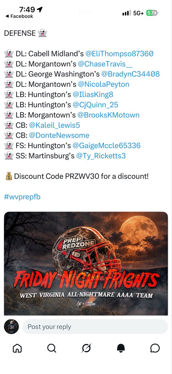 BrooksKMotown's tweet photo. Thank you @PrepRedzoneWV for including me on the “All Nightmare” first team.  Congratulations to my teammates that made it as well!! @MohiganFootball https://t.co/OQIDBXJMGP