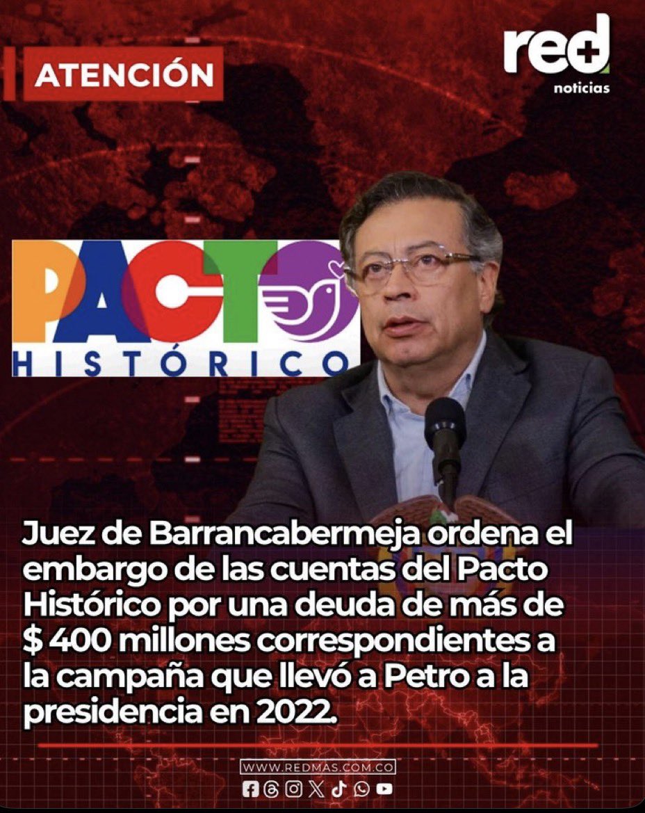 MariaFdaCabal's tweet photo. La campaña del Pacto Histórico fue un barril sin fondo. No les alcanzaron los millones de los que hablaba Benedetti, ni los $500 millones de Fecode, ni las supuestas maletas de Verónica Alcocer para pagar los préstamos que les hicieron.

Ahora les embargan las cuentas.¿Dónde quedó tanta plata?