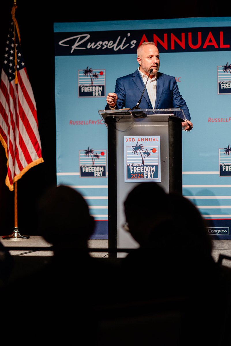 RussellFrySC's tweet photo. The 3rd Annual Freedom Fry was ONE FOR THE BOOKS! 🇺🇸🍟

What a night with 1,000+ South Carolinians who love this state and believe in keeping South Carolina RED on November 3rd. Thanks for showing up, standing strong for our conservative values, and backing the America First agenda. 

A big thank-you to everyone who made it happen: our attendees, speakers, sponsors, law enforcement, and volunteers. We couldn’t have done it without you.

God bless South Carolina, and God bless America! 🇺🇸