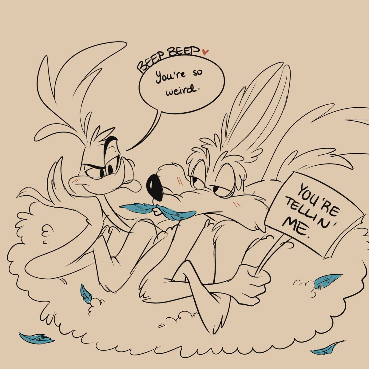 ghostygriff's tweet photo. feather mustache 🥸 a fun little doodle to end the day :) #roadrunner #wileecoyote #wileroad #wilerunner #roadrage #coyotevsacme https://t.co/vo2CwUAua6