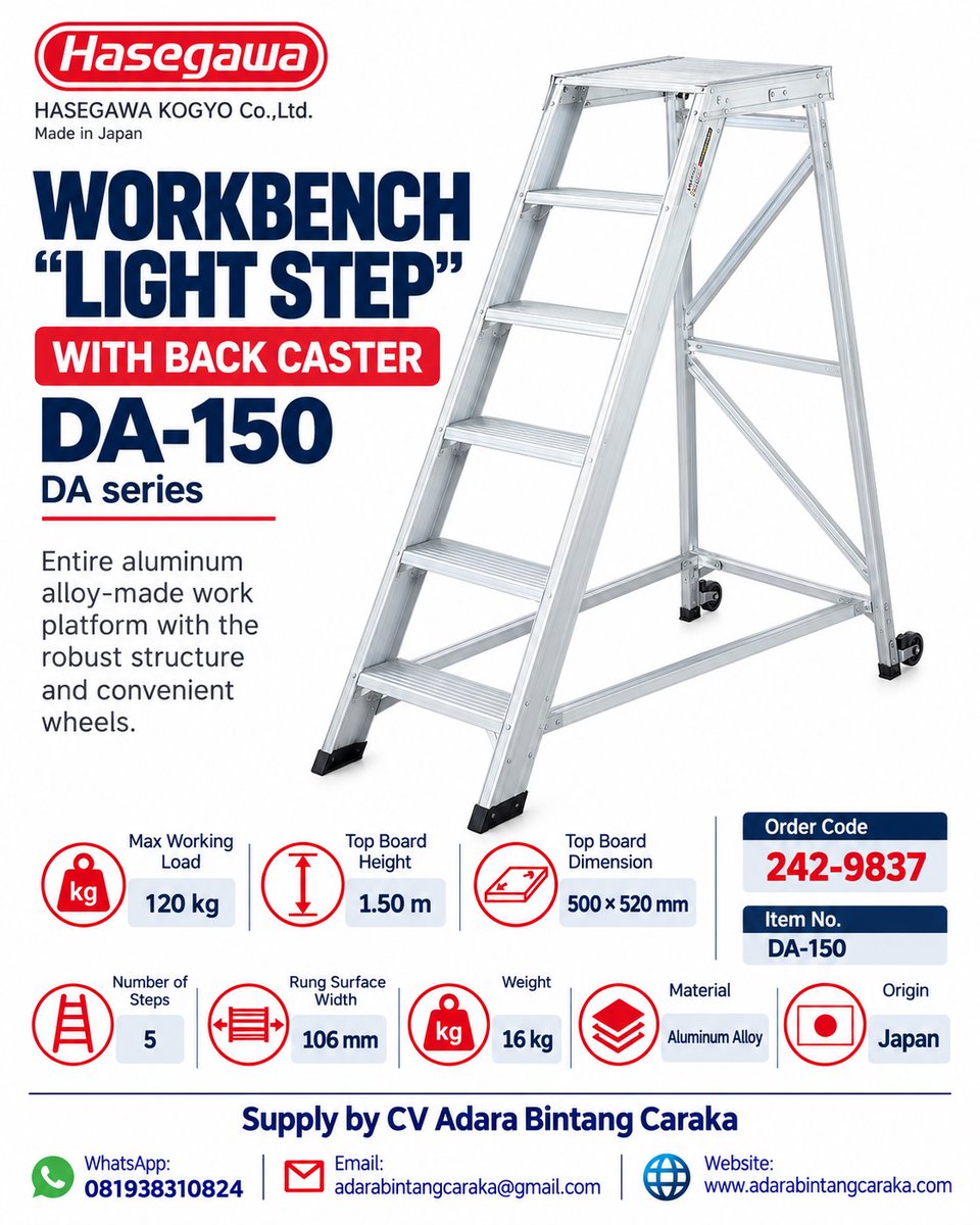 AdaraBC's tweet photo. HASEGAWA Workbench Light Step with Back Caster DA150
HASEGAWA Aluminium Collapsible Scaffold Light Step DB 2.0
HASEGAWA Dedicated Stepladder for Long Length Skyscrapper
#hasegawa #workbench #japanbrand #japantools #adara
Supply by CV Adara Bintang Caraka
WA : 081938310824 https://t.co/QiFvw8QtOG