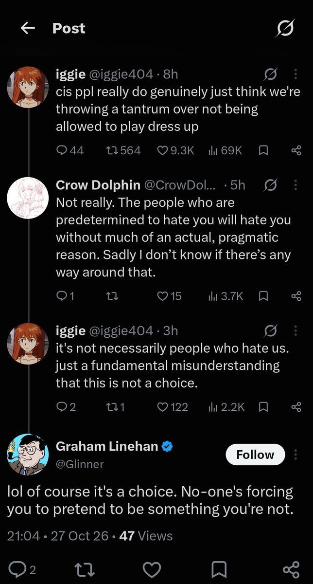 iggie404's tweet photo. "transition is a choice! you can choose to detransition!"

this is who you are siding with.

but you know that. https://t.co/69poWXHBWq