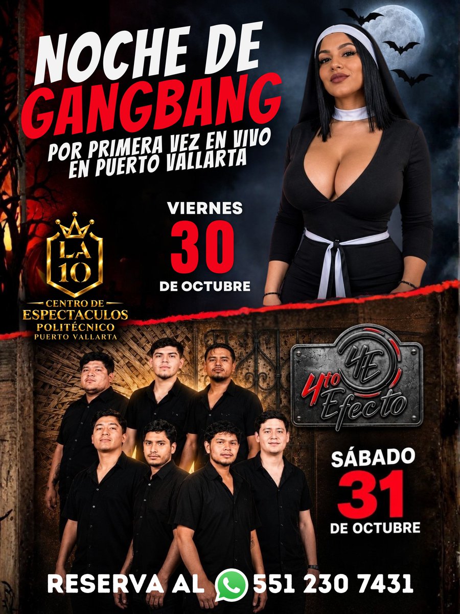 la10vallarta's tweet photo. Este 30 y 31 de octubre, prepárate para dos noches fuera de lo convencional en Puerto Vallarta. 🍾

❤️ 30 de octubre: María Rojas
🎶 31 de octubre: Cuarto Efecto Norteño

📲 Reserva tu mesa por WhatsApp: 551 230 7431
📍 Privada Politécnico Nacional #536, Agua Zarca, Puerto Vallarta.