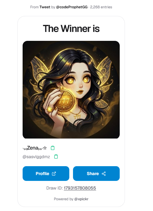 codeProphetGG's tweet photo. 🎁Congratulations to the two winners!

- @sasvlggdmz 
- @vwfajehb 

https://t.co/EJZCwFTVtX https://t.co/J5Im5g0K1X