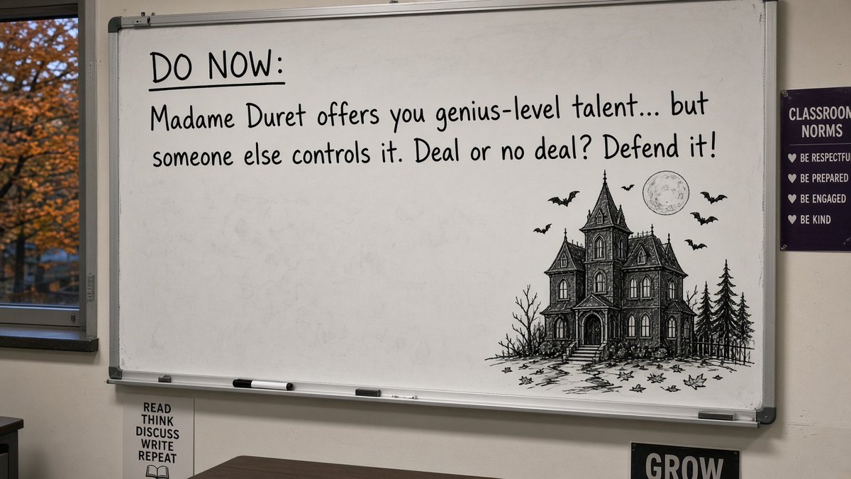 colleeno711's tweet photo. We finished reading Down a Dark Hall. Tomorrow's Do Now: "Madame Duret offers you genius-level talent, but someone else controls it. Deal or no deal? Defend it." Teachers, what would YOUR students say? https://t.co/kbXDIPQmhP