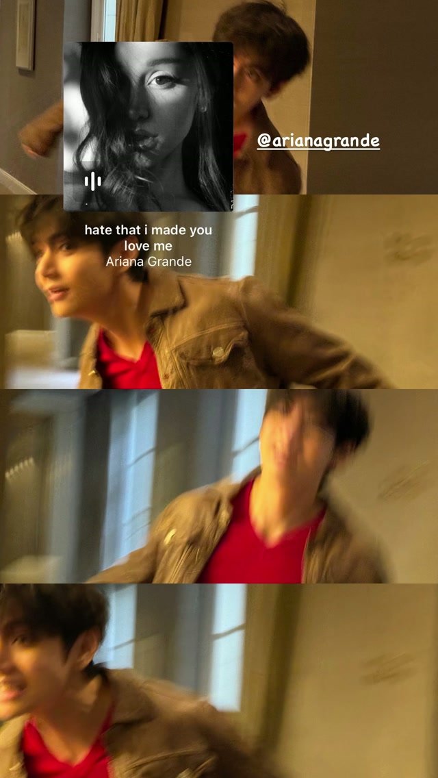 _taegguk_luv_'s tweet photo. Taehyung instagram story update :

🐯 여긴 어떤데
🐯 @.arianagrande

🎵 hate that i made you love me - Ariana Grande https://t.co/4yRL6hWZlW